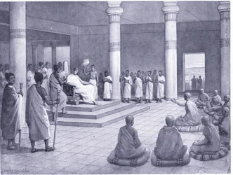 König Malinda stellt Fragen, 140 v. Chr.